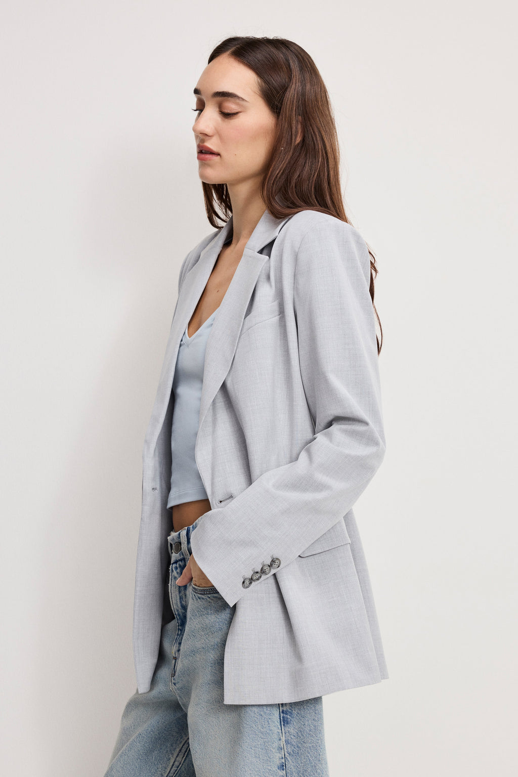 ESSENTIAL SUITING BELTED BLAZER CROSSHATCH GREY