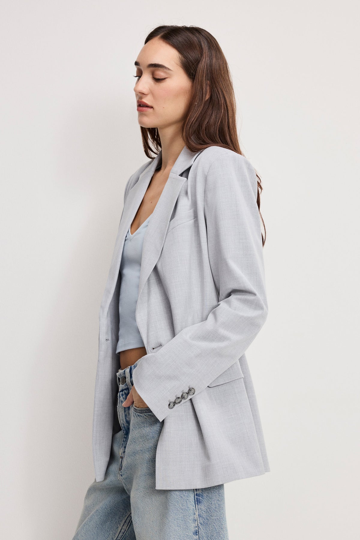 ESSENTIAL SUITING BELTED BLAZER CROSSHATCH GREY