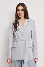 ESSENTIAL SUITING BELTED BLAZER CROSSHATCH GREY