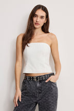 ESSENTIAL SUITING STRAPLESS TOP CHESTNUT PIN STRIPE