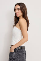 ESSENTIAL SUITING STRAPLESS TOP CHESTNUT PIN STRIPE