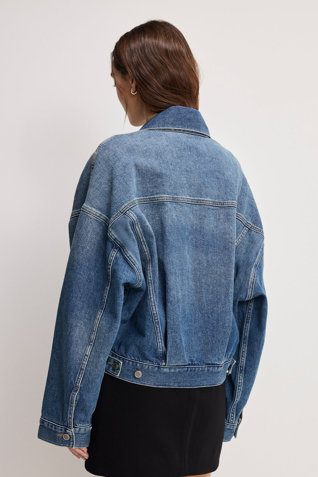 CROPPED PLEATED TRUCKER JACKET INDIGO1100