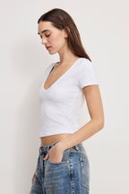 SUPER STRETCH V NECK BABY TEE WHITE001