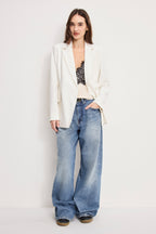 ESSENTIAL SUITING BELTED BLAZER CHESTNUT PIN STRIPE