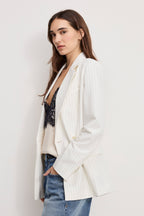 ESSENTIAL SUITING BELTED BLAZER CHESTNUT PIN STRIPE