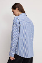 POPLIN OVERSIZED SHIRT W BUTTON ADJUSTABLE WAIST INDIGO STRIPE