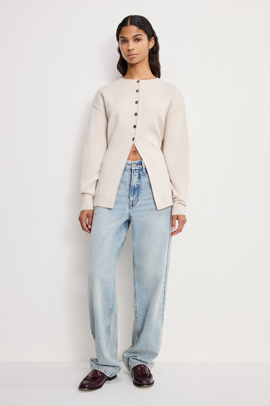 EXAGGERATED SLEEVE CARDIGAN SWEATER LIGHT TAUPE