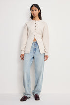 EXAGGERATED SLEEVE CARDIGAN SWEATER LIGHT TAUPE