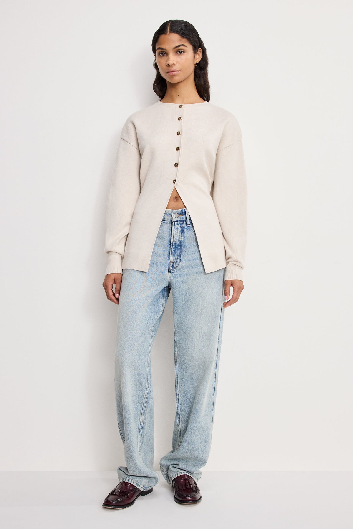 EXAGGERATED SLEEVE CARDIGAN SWEATER LIGHT TAUPE