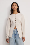 EXAGGERATED SLEEVE CARDIGAN SWEATER LIGHT TAUPE