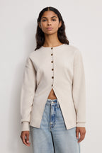 EXAGGERATED SLEEVE CARDIGAN SWEATER LIGHT TAUPE