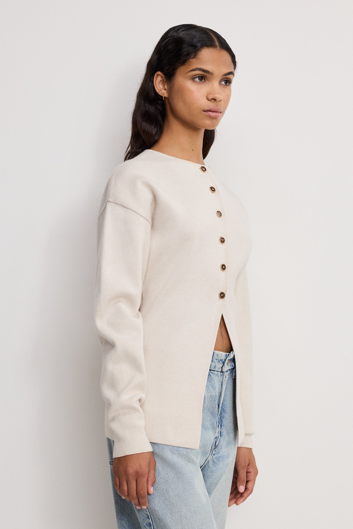 EXAGGERATED SLEEVE CARDIGAN SWEATER LIGHT TAUPE