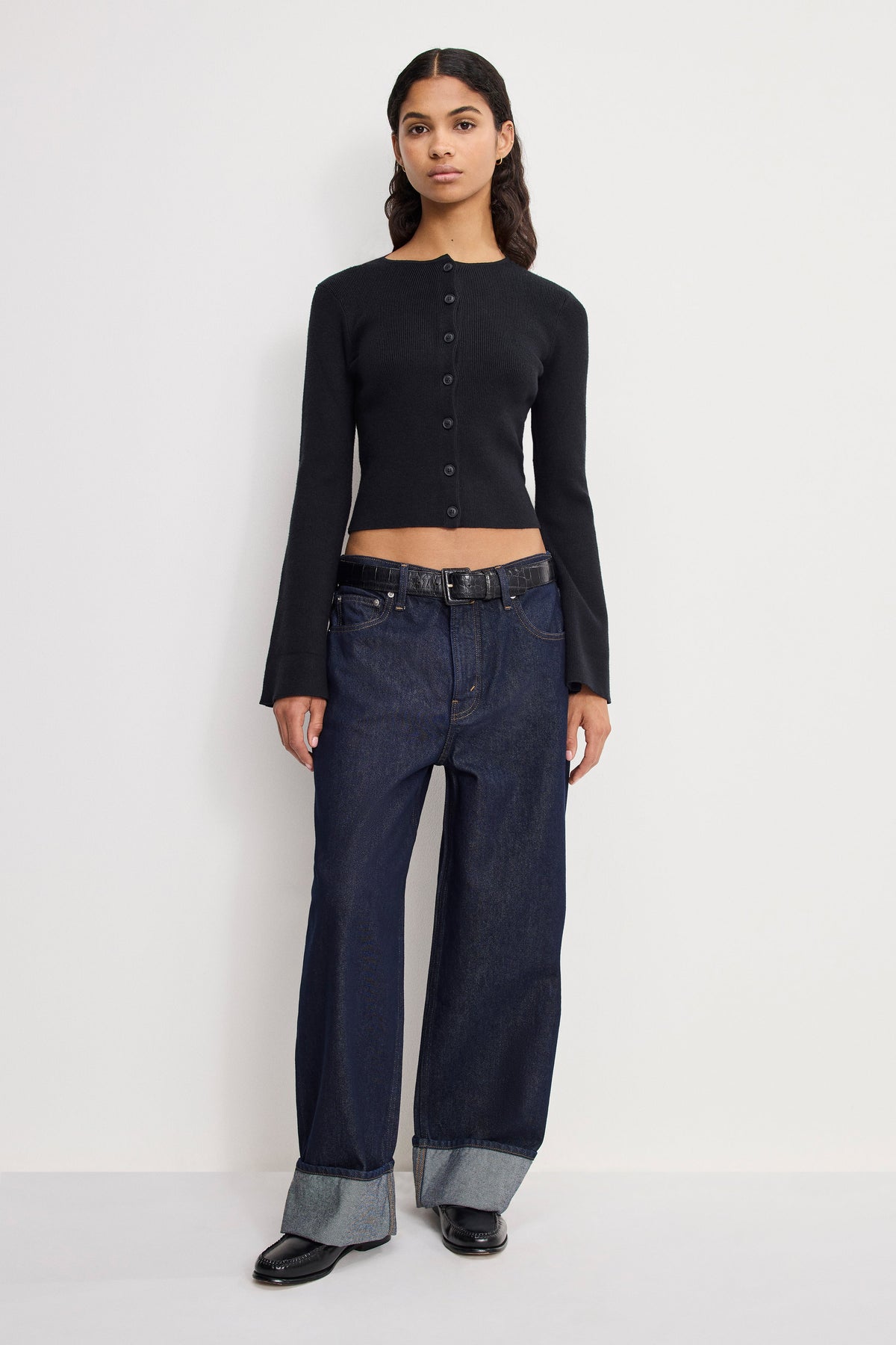 BELL SLEEVE KNIT CARDIGAN BLACK001