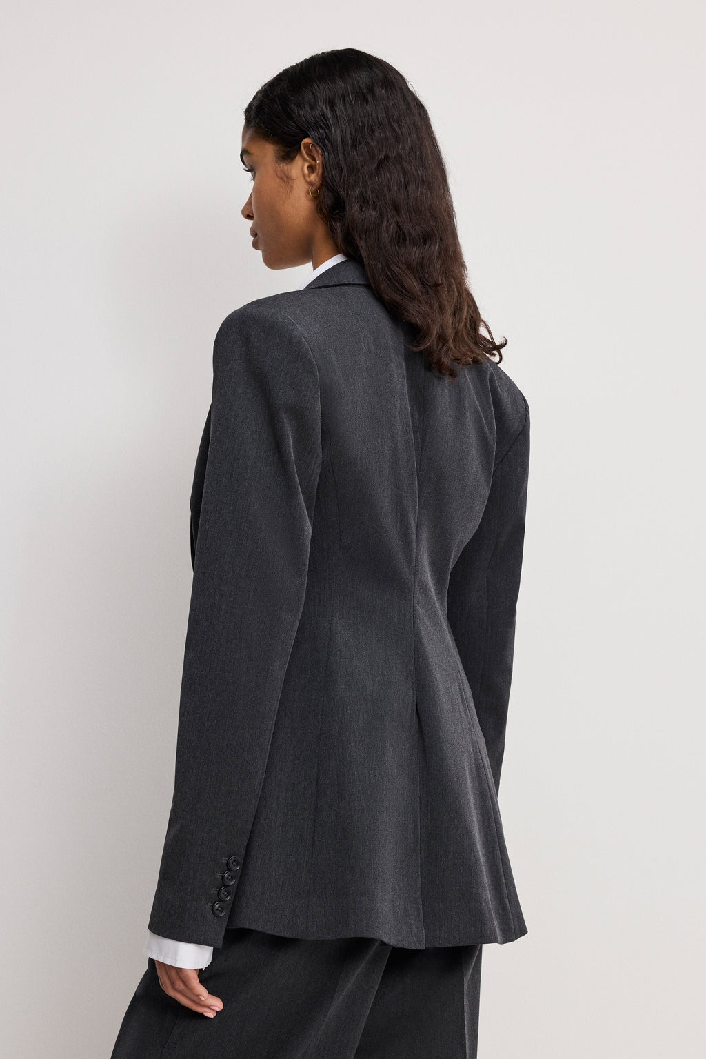 ESSENTIAL SUITING SCULPTED BLAZER DARK HEATHER GRAY