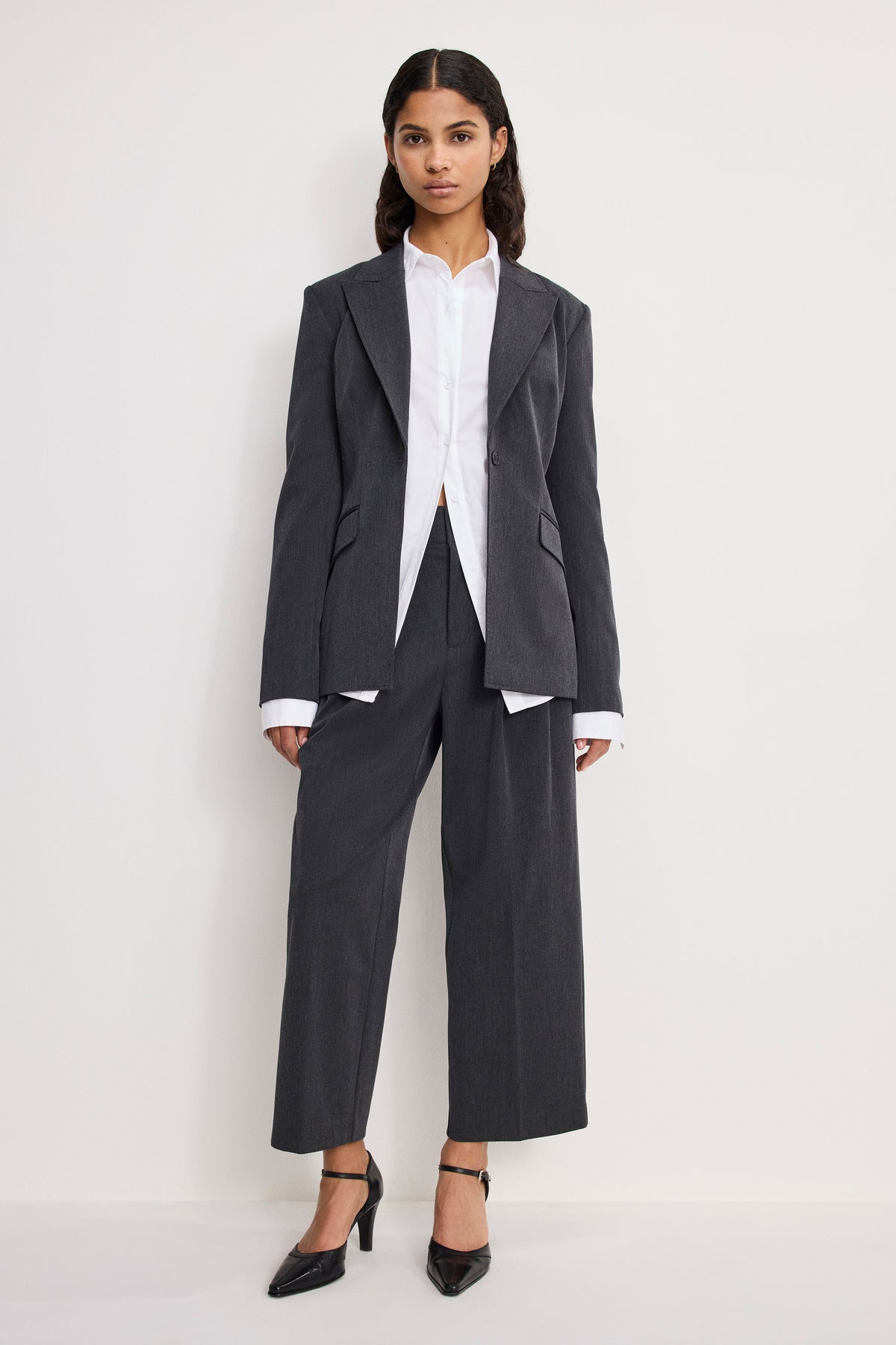 ESSENTIAL SUITING SCULPTED BLAZER DARK HEATHER GRAY