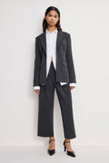 ESSENTIAL SUITING PLEATED CROPPED TROUSERS DARK HEATHER GRAY