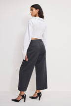 ESSENTIAL SUITING PLEATED CROPPED TROUSERS DARK HEATHER GRAY