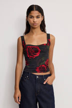 MESH BUSTIER MOODY RED ROSES001