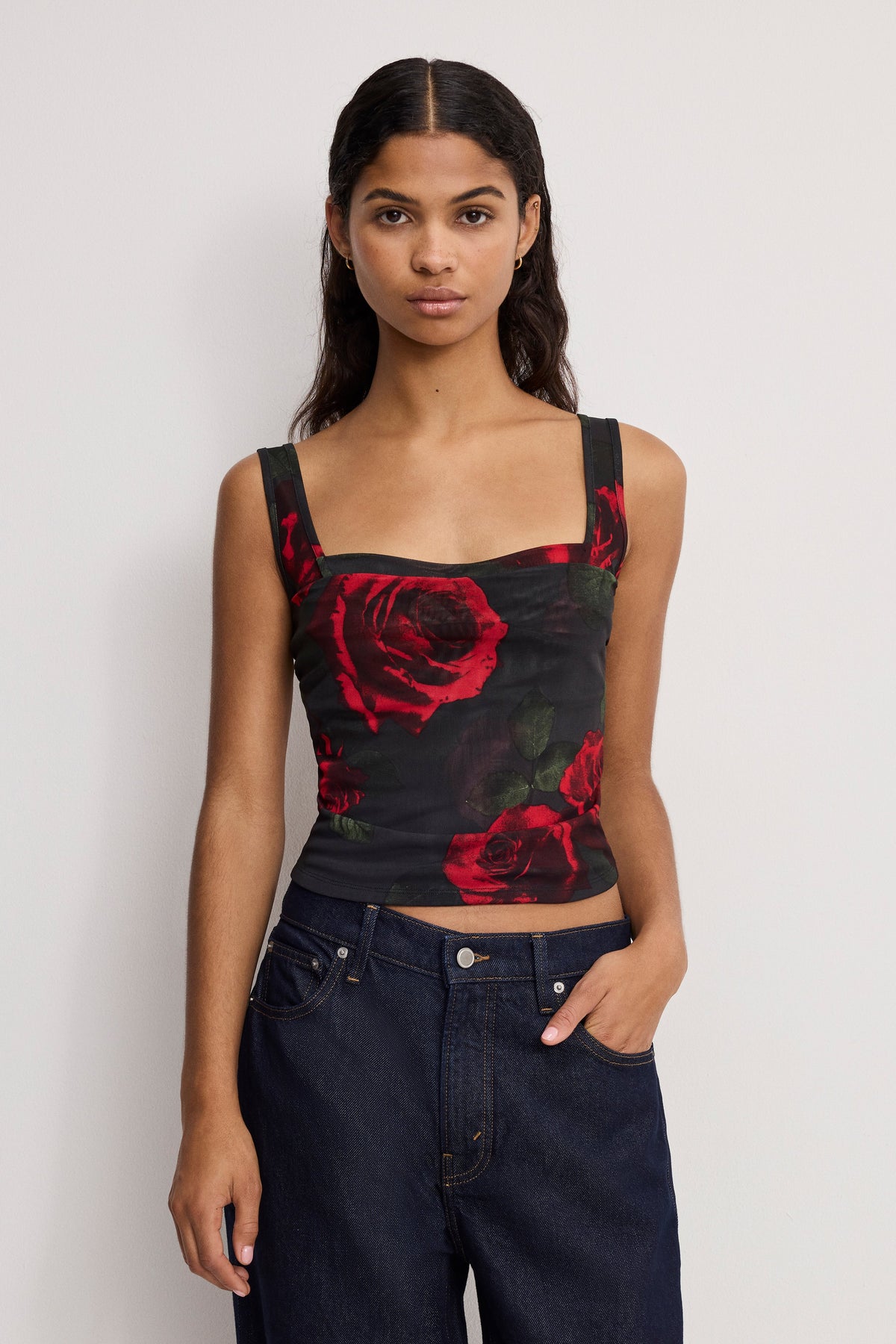 MESH BUSTIER MOODY RED ROSES001