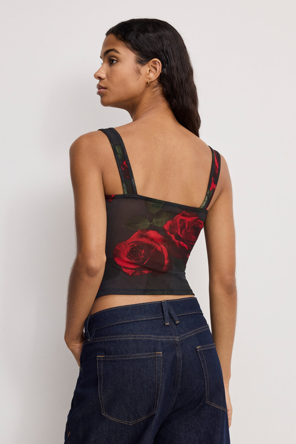 MESH BUSTIER MOODY RED ROSES001