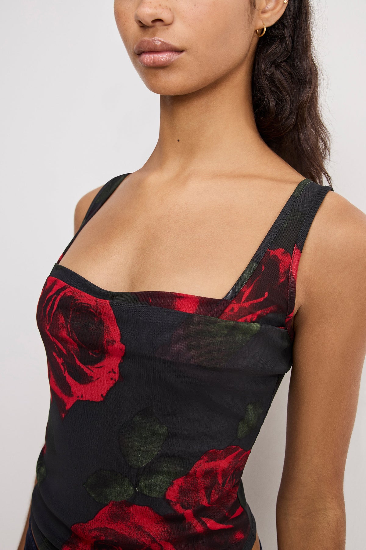 MESH BUSTIER MOODY RED ROSES001