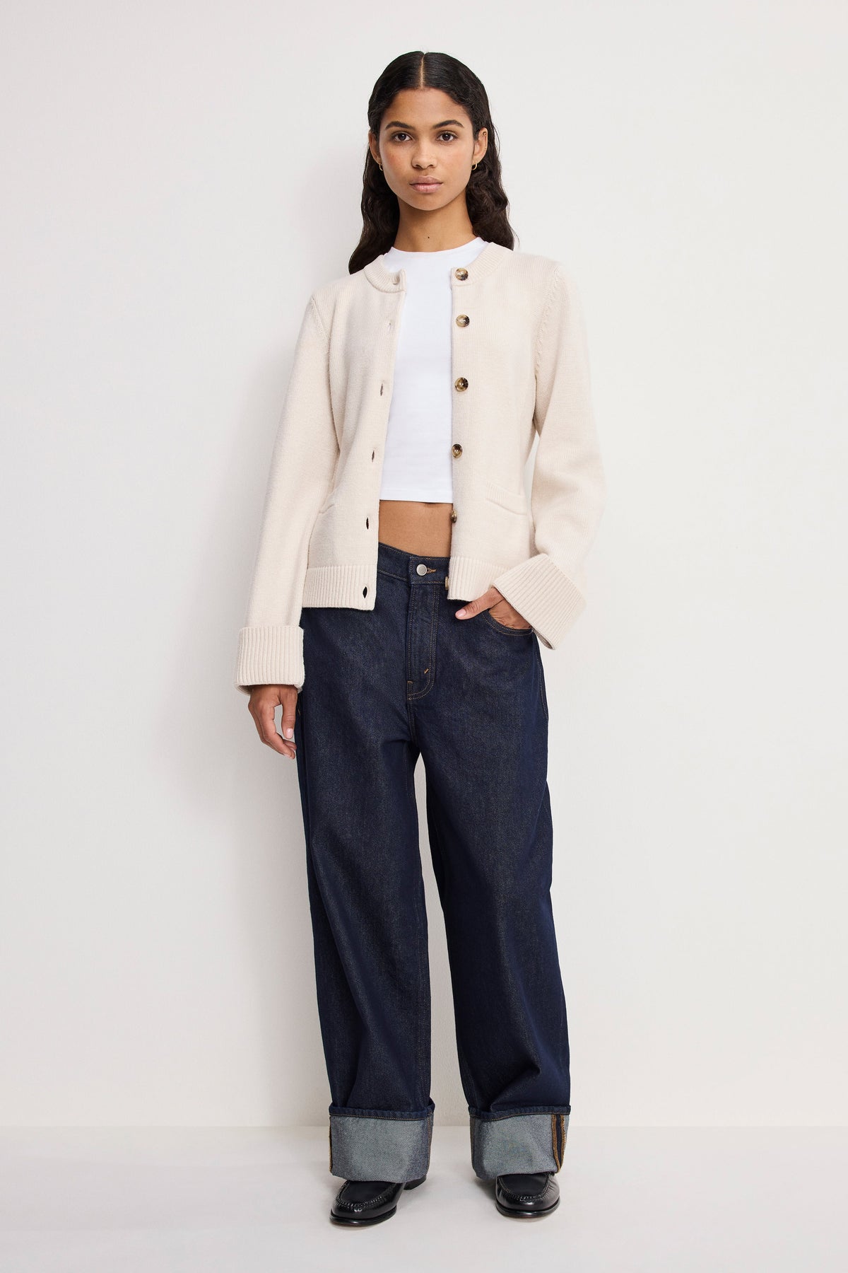 BUTTON FRONT KNIT CARDIGAN VANILLA001