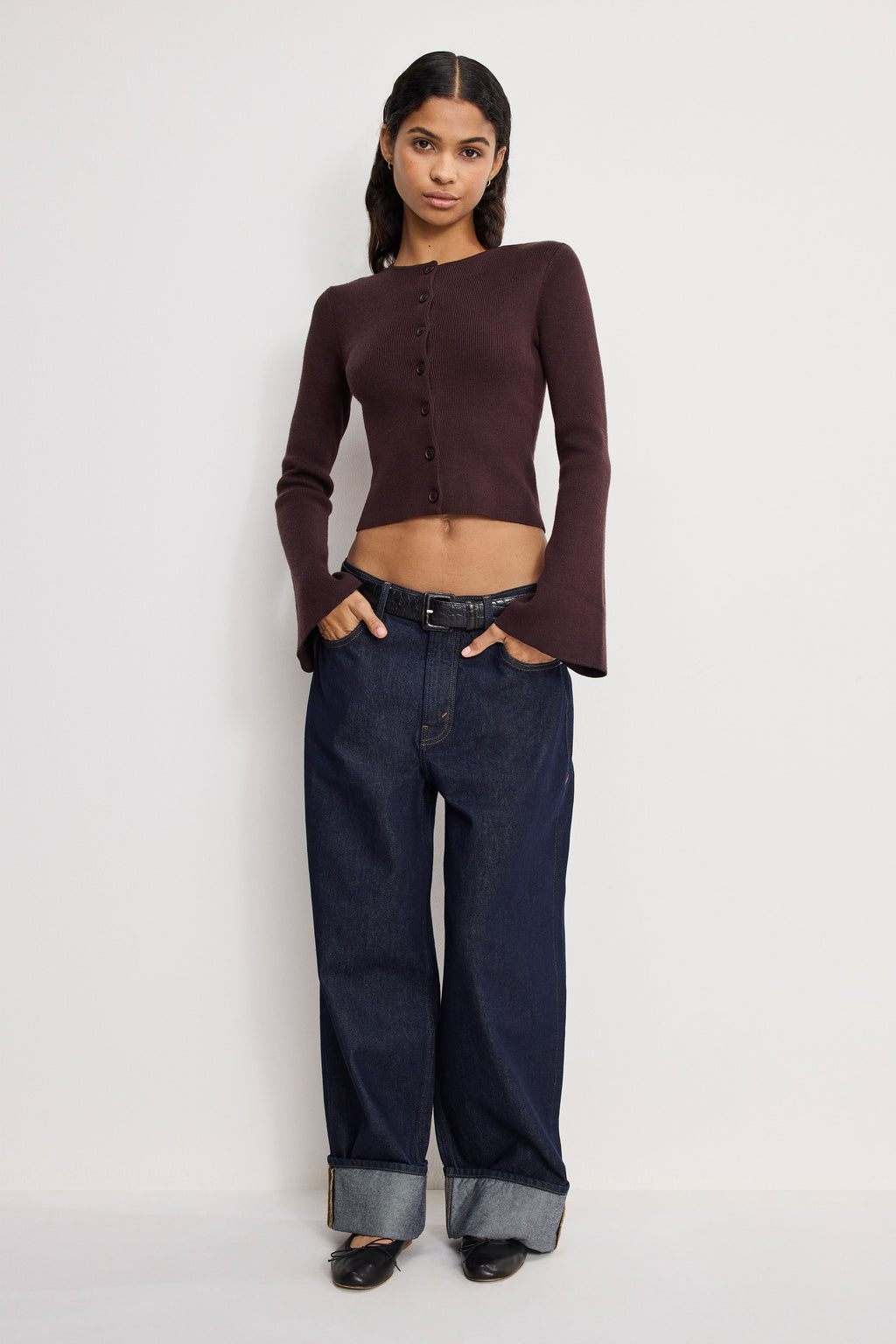 BELL SLEEVE KNIT CARDIGAN BARK003