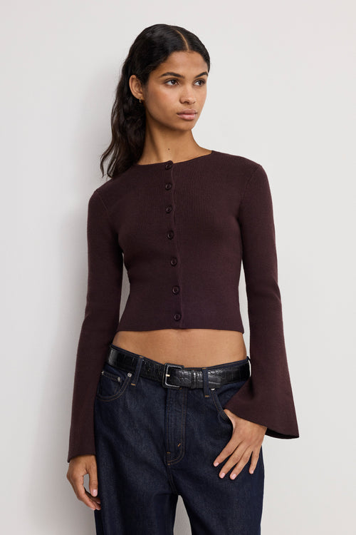 BELL SLEEVE KNIT CARDIGAN BARK003