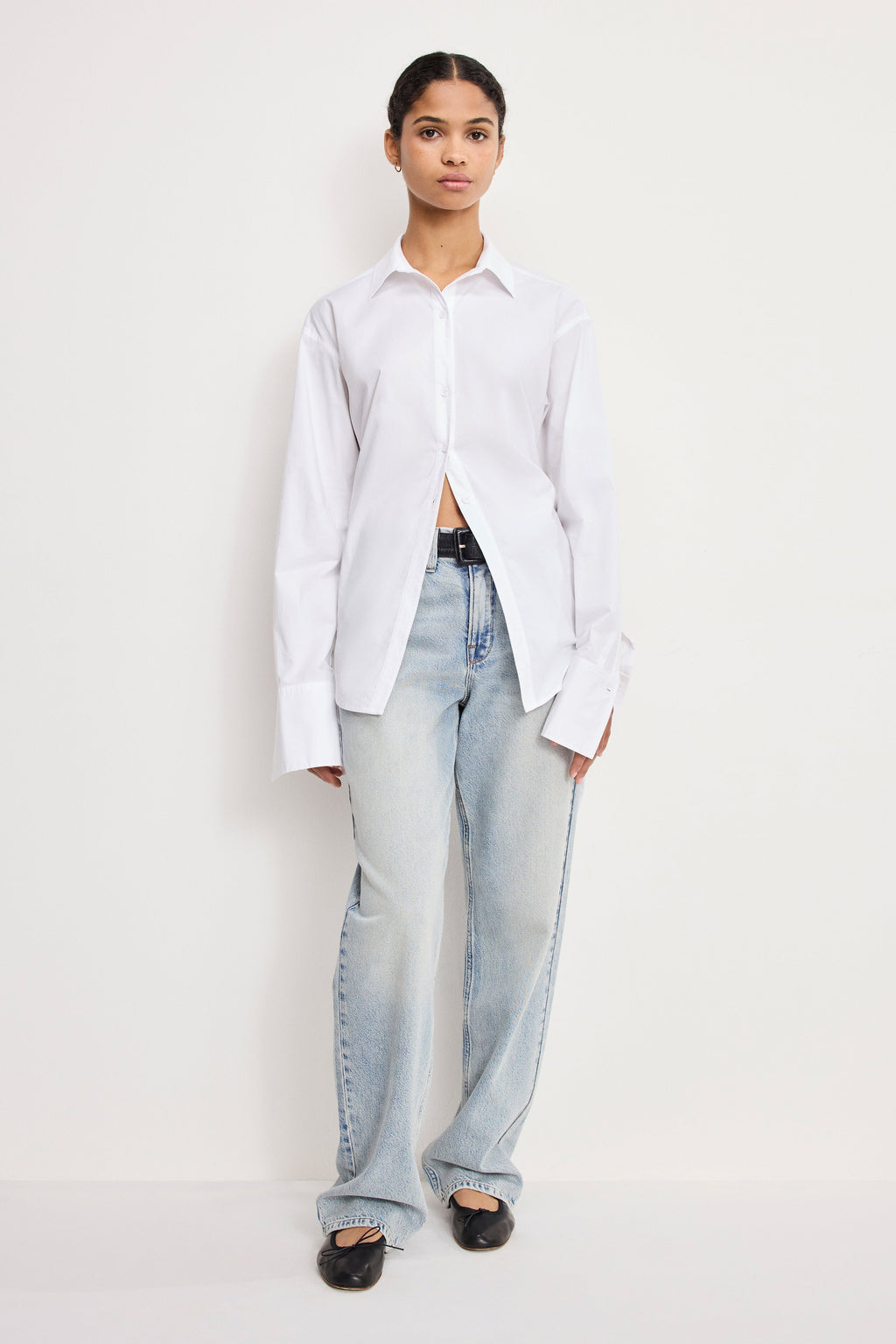 POPLIN TIE BACK SHIRT WHITE001