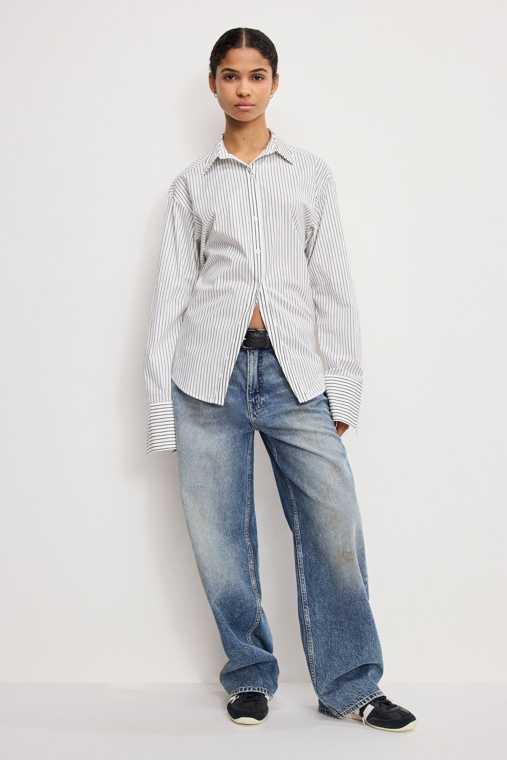 POPLIN TIE BACK SHIRT BCW PINSTRIPE001