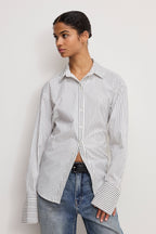 POPLIN TIE BACK SHIRT BCW PINSTRIPE001