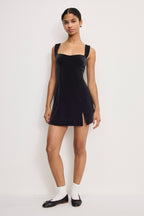 VELVET MINI DRESS BLACK001