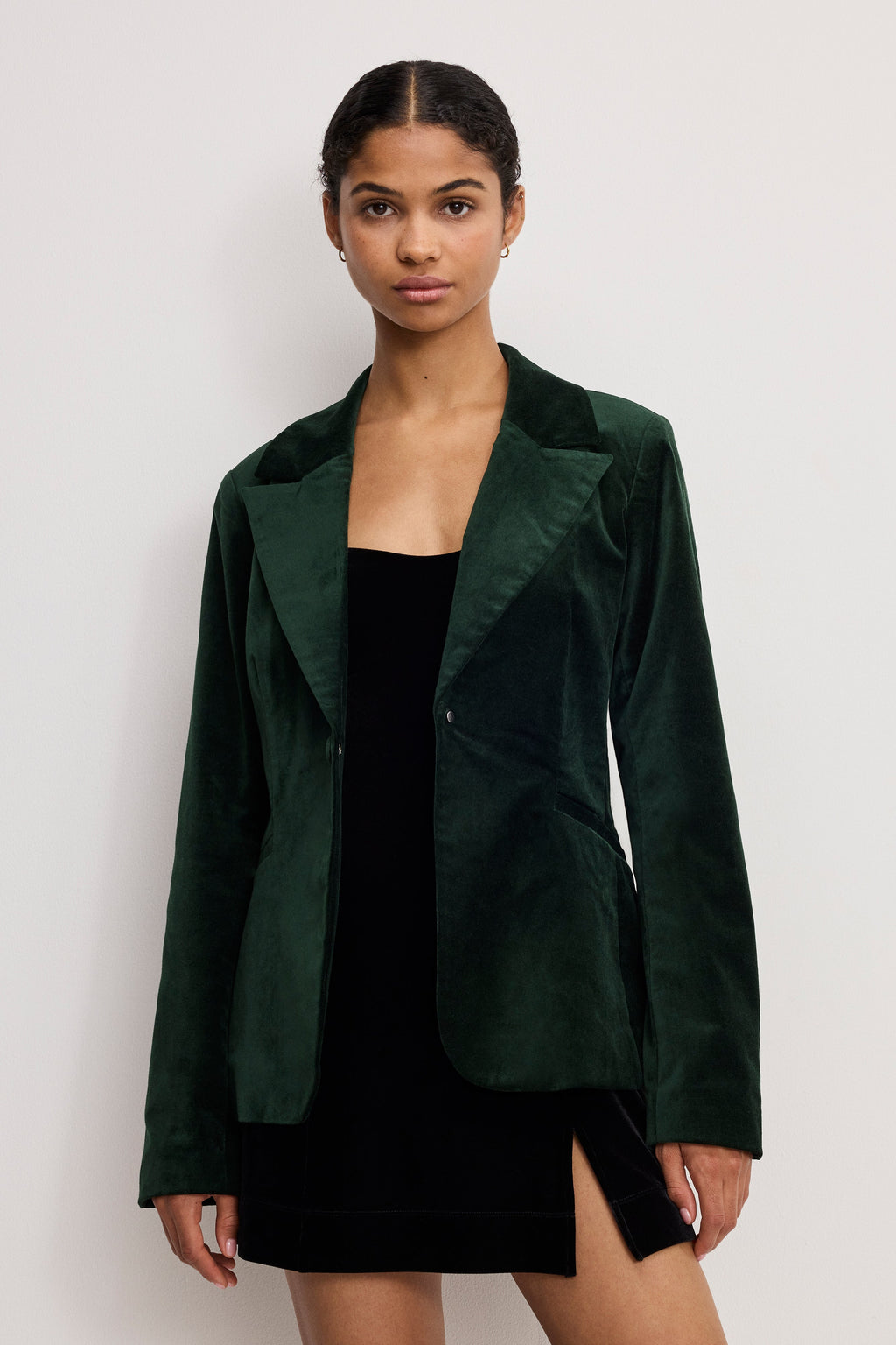 VELVET SCULPTED BLAZER PINE GREEN003