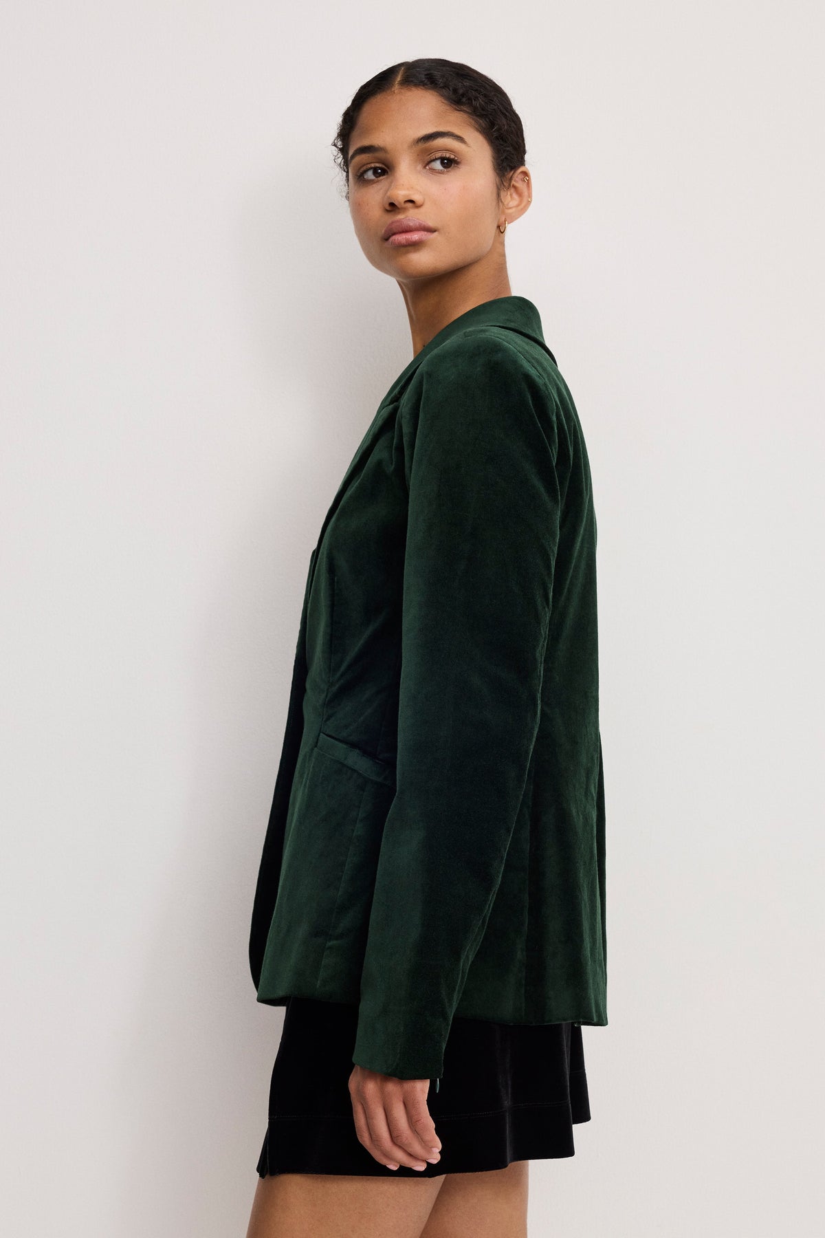 VELVET SCULPTED BLAZER PINE GREEN003