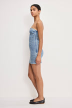 CRYSTAL STRAPLESS MINI DRESS INDIGO1097