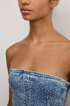 CRYSTAL STRAPLESS MINI DRESS INDIGO1097