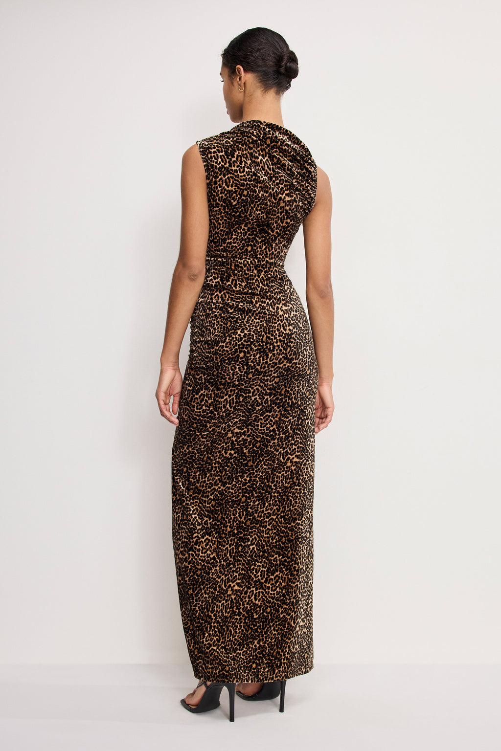 VELVET HIGH NECK MAXI DRESS MINI LUCKY LEOPARD