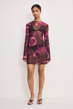 MESH MINI DRESS DARK SPACED ROSES001
