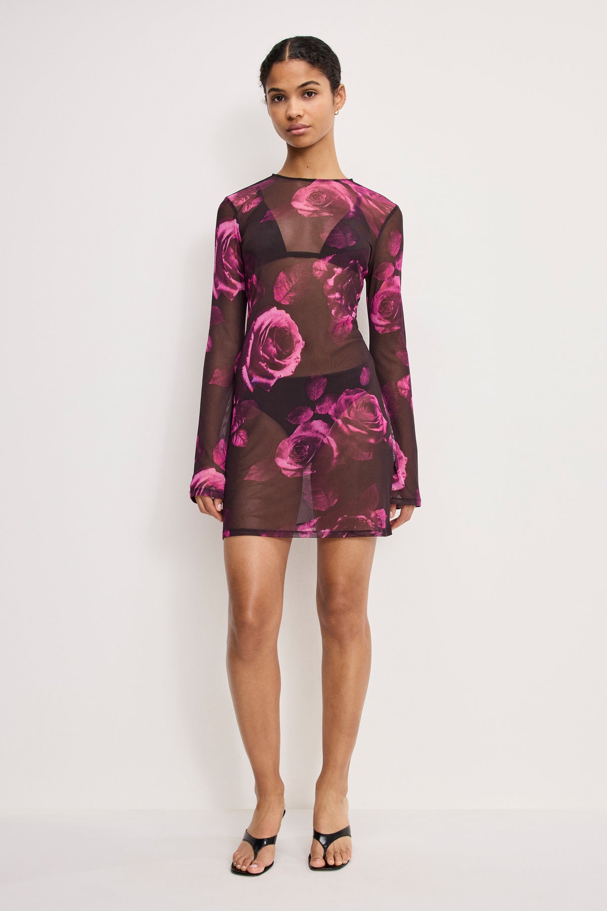 MESH MINI DRESS DARK SPACED ROSES001