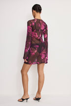 MESH MINI DRESS DARK SPACED ROSES001