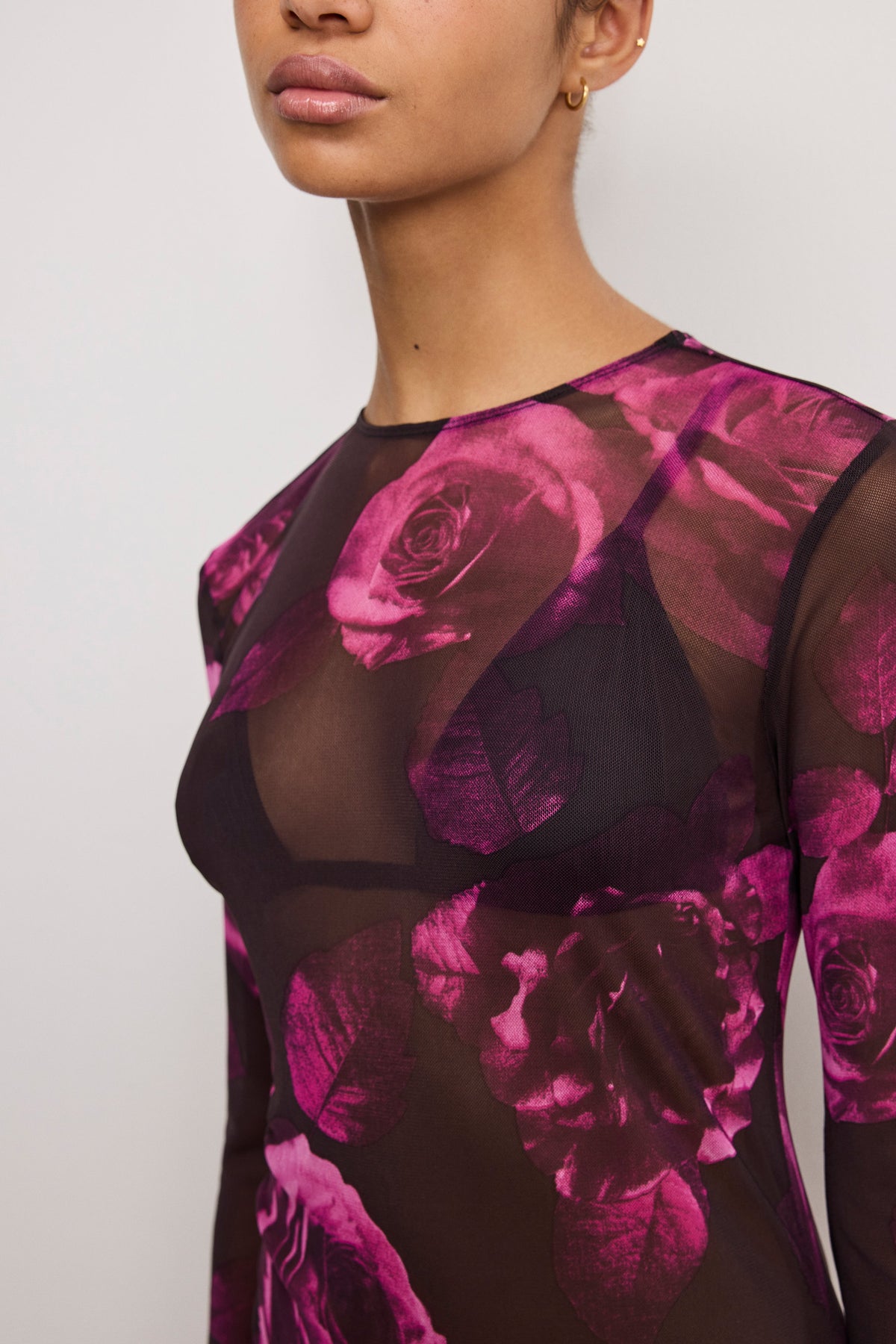 MESH MINI DRESS DARK SPACED ROSES001