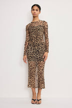 MESH RUCHED MAXI DRESS LUCKY LEOPARD001