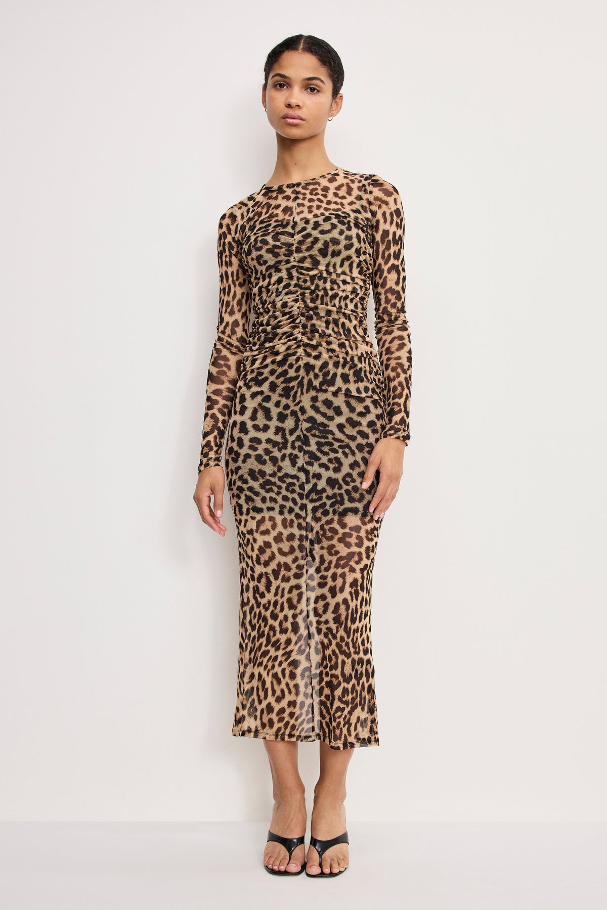 MESH RUCHED MAXI DRESS LUCKY LEOPARD001