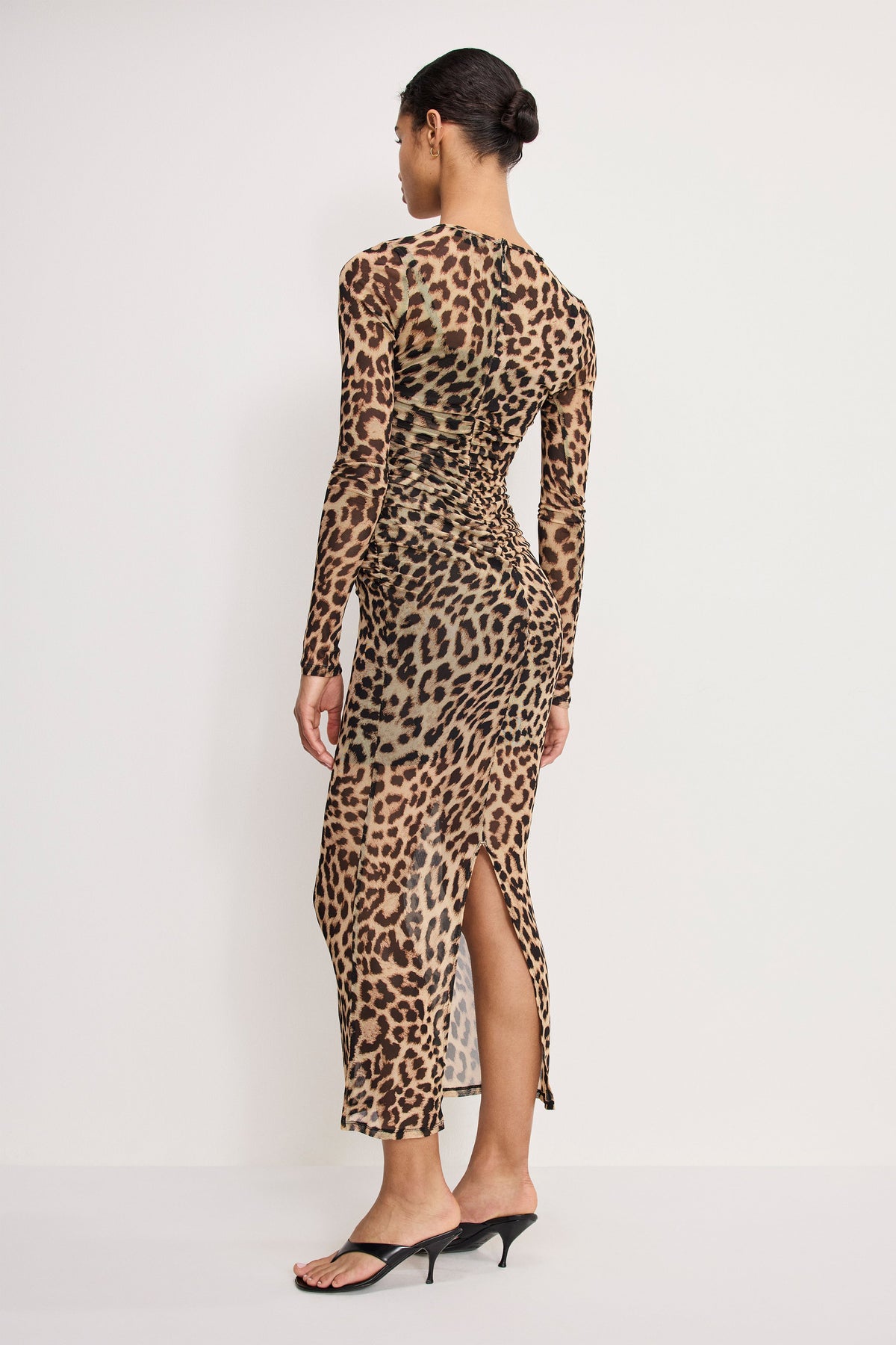 MESH RUCHED MAXI DRESS LUCKY LEOPARD001