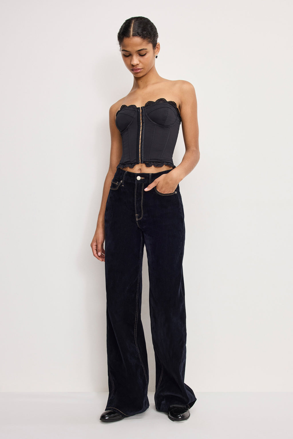 MATTE JERSEY LACE TRIM BUSTIER BLACK001