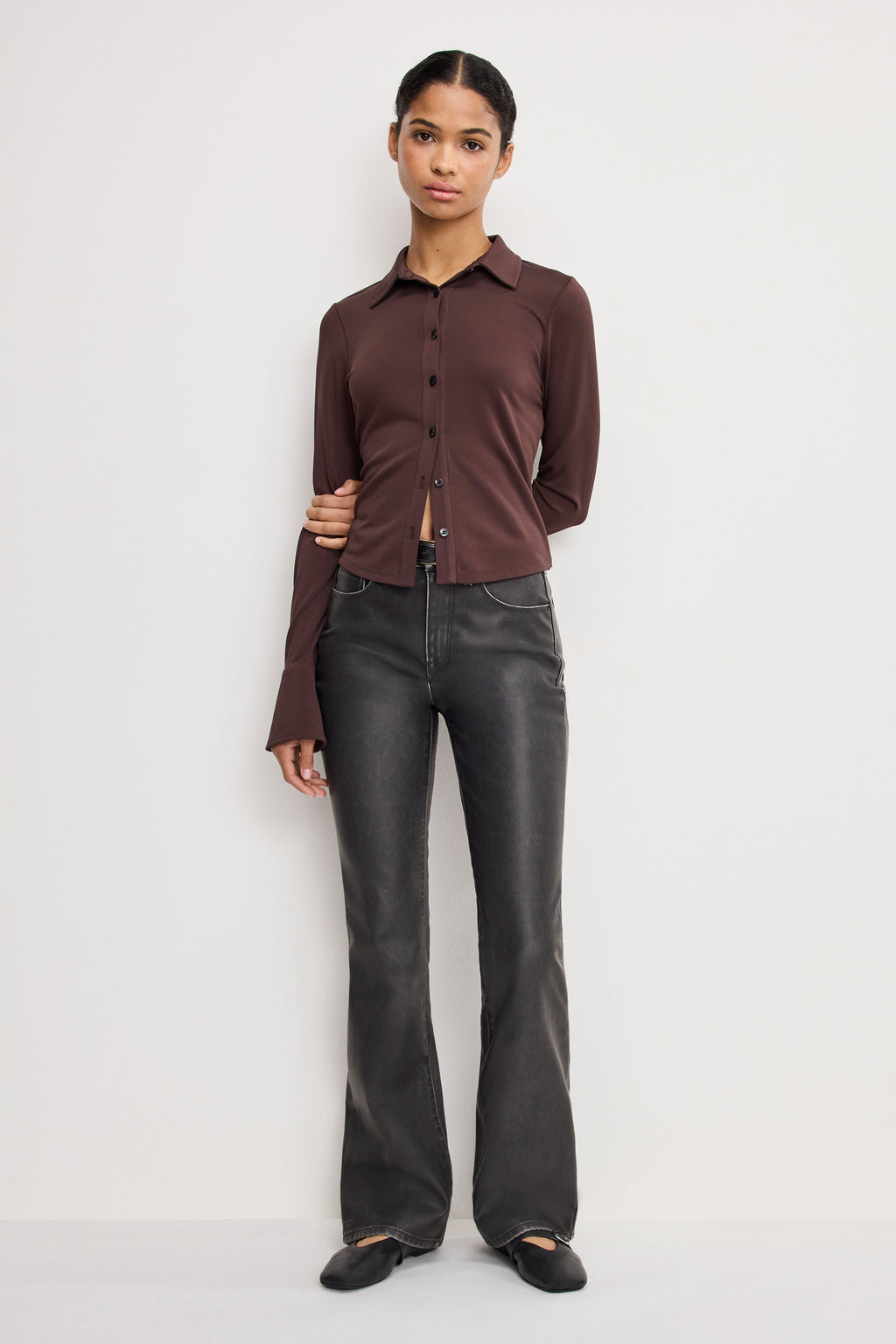 GOOD CLASSIC BOOTCUT FAUX LEATHER PANTS BLACK001