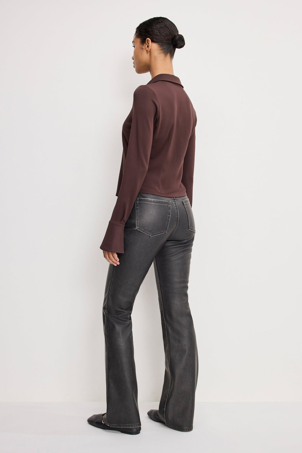 GOOD CLASSIC BOOTCUT FAUX LEATHER PANTS BLACK001