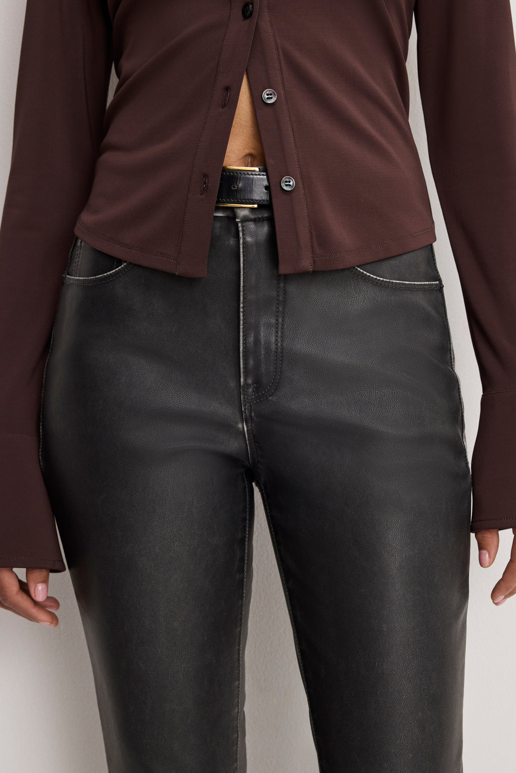 GOOD CLASSIC BOOTCUT FAUX LEATHER PANTS BLACK001