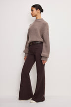 ESSENTIAL SUITING FLARE TROUSERS DARK CHOCOLATE