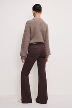 ESSENTIAL SUITING FLARE TROUSERS DARK CHOCOLATE